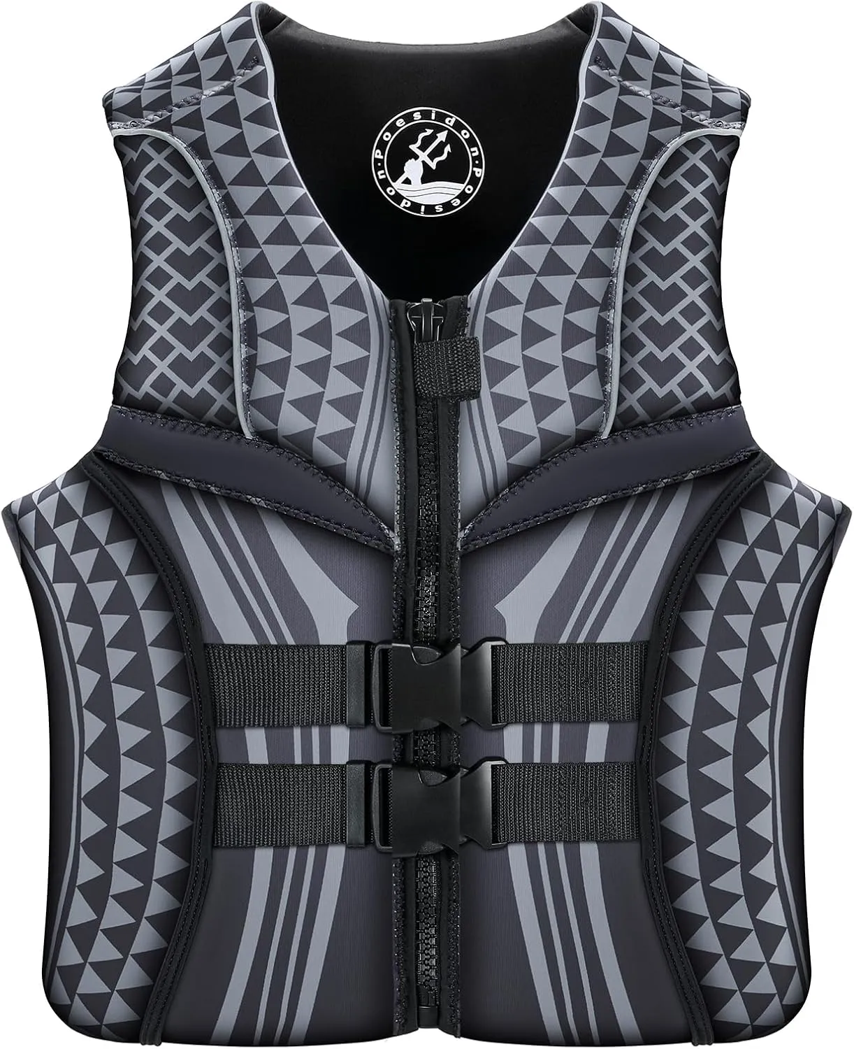Geometric Print Life Vest, Zipper Front, Adjustable Buckles