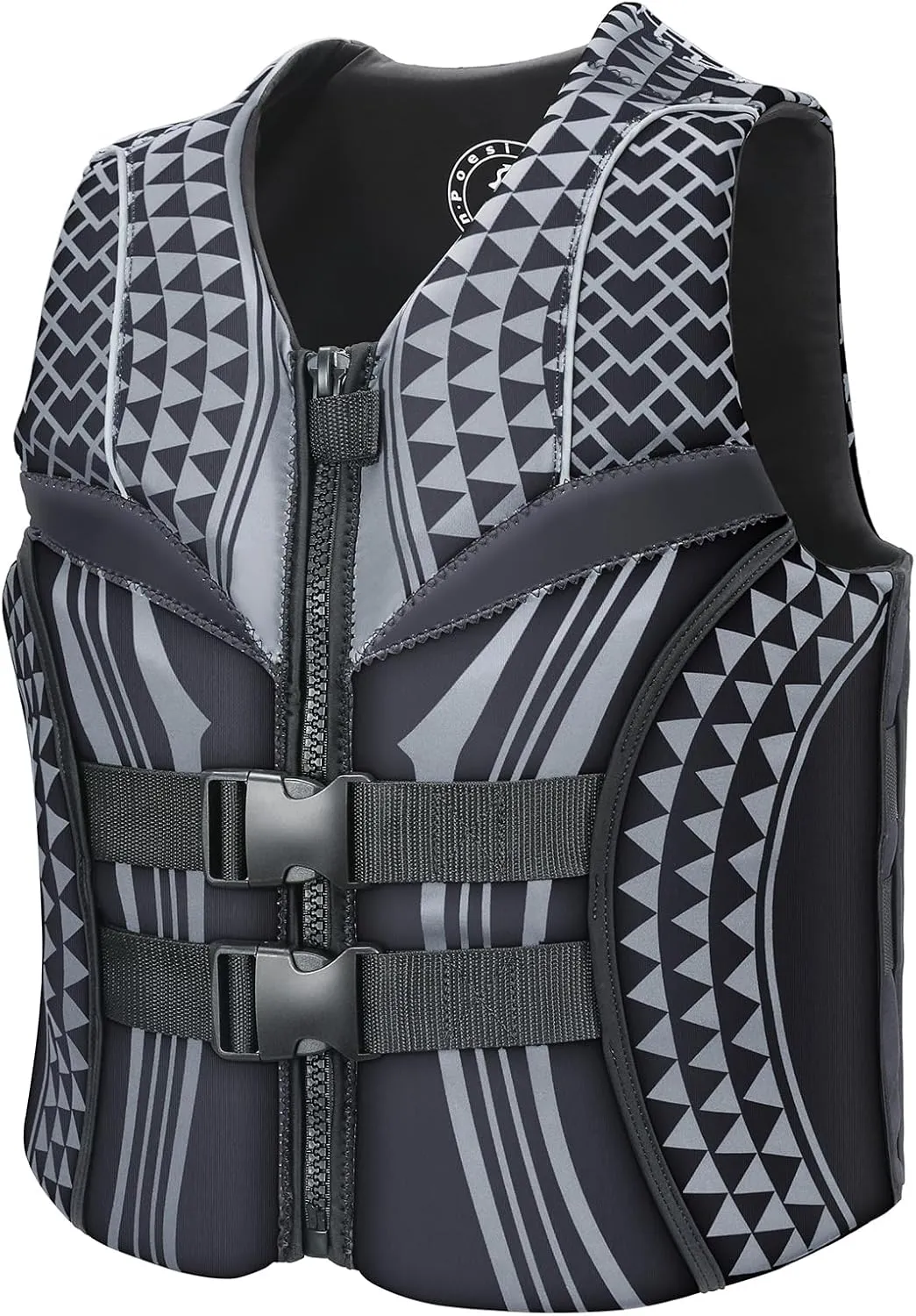 Geometric Print Life Vest, Zipper Front, Adjustable Buckles