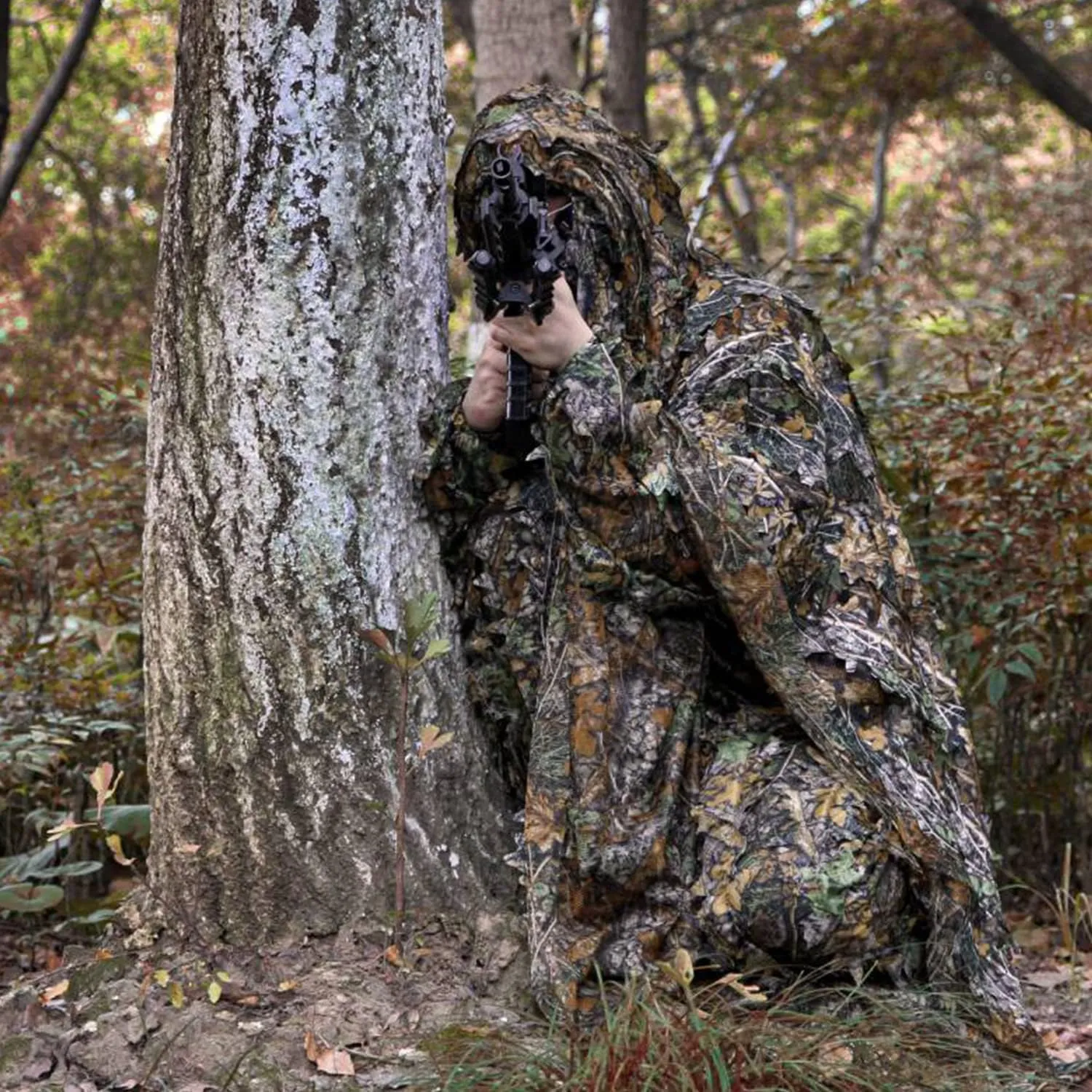Ghillie Suit, 3D Leafy Camo Suit Hunting Camouflage Clothing Woodland Apparel for Hunting Airsoft Wildlife Photography