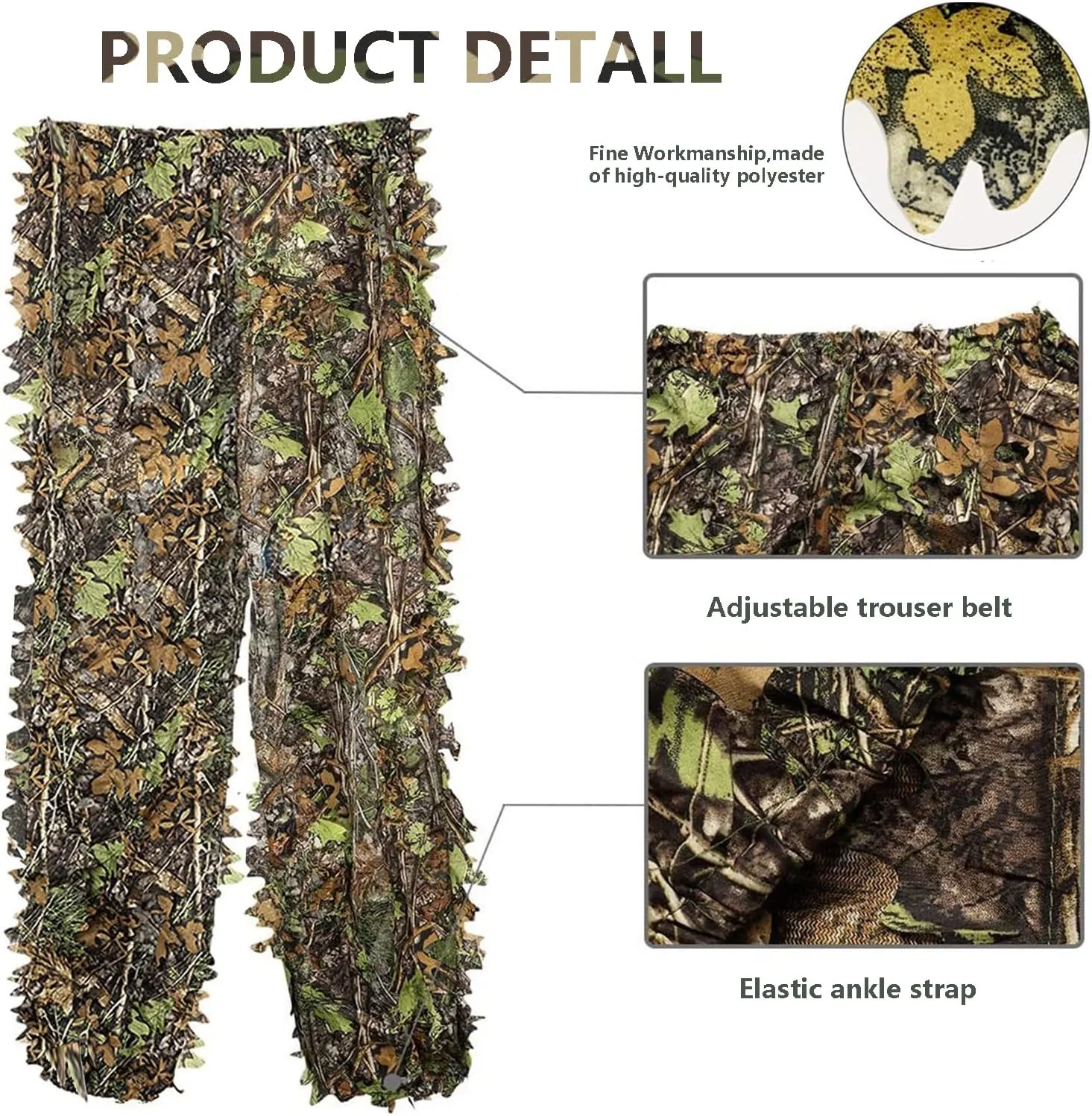Ghillie Suit, 3D Leafy Camo Suit Hunting Camouflage Clothing Woodland Apparel for Hunting Airsoft Wildlife Photography