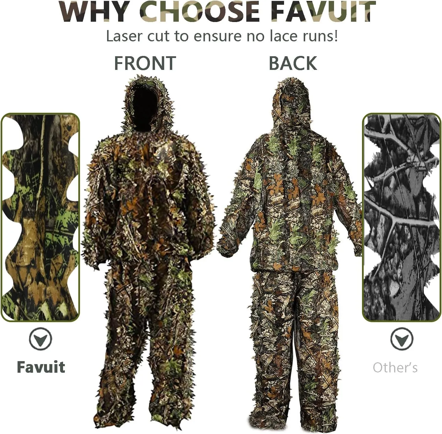 Ghillie Suit, 3D Leafy Camo Suit Hunting Camouflage Clothing Woodland Apparel for Hunting Airsoft Wildlife Photography