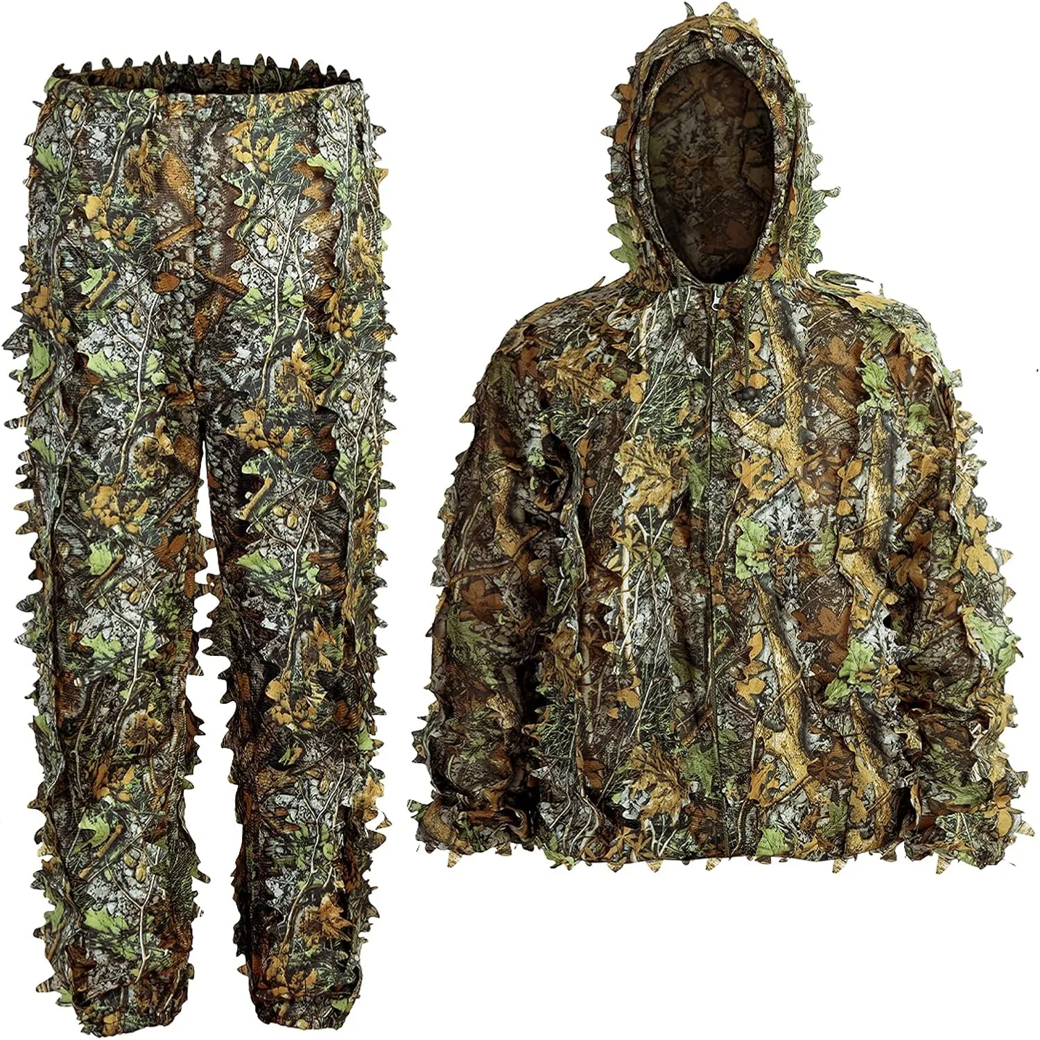 Ghillie Suit, Kids Adult 3D Leafy Camouflage Clothing, Camo Suit for Turkey Hunting, Hunting Suit for Outdoor Game Halloween