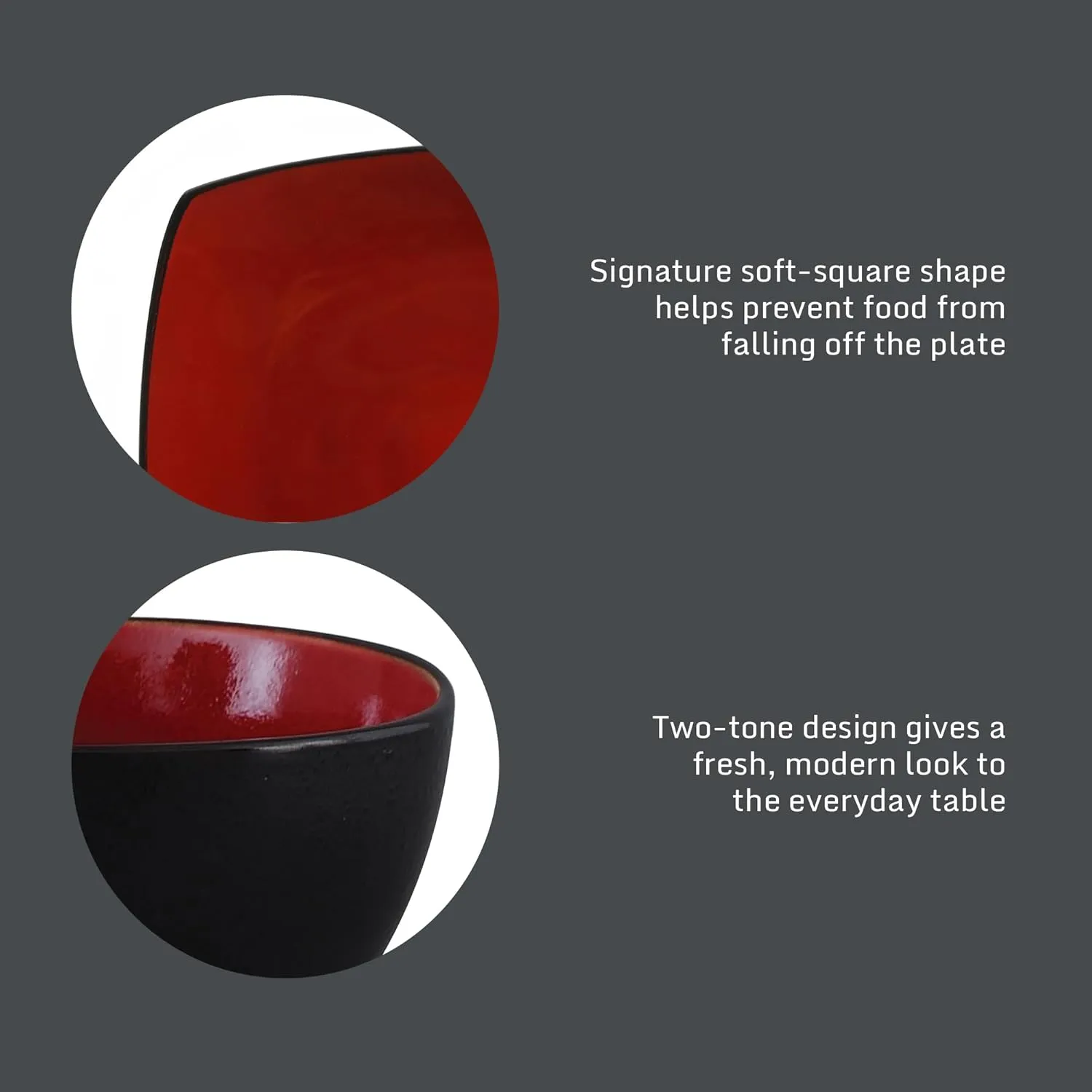 Gibson Soho Lounge Square Reactive Glaze Dinnerware Set, Red, Service for 4 (16pcs)