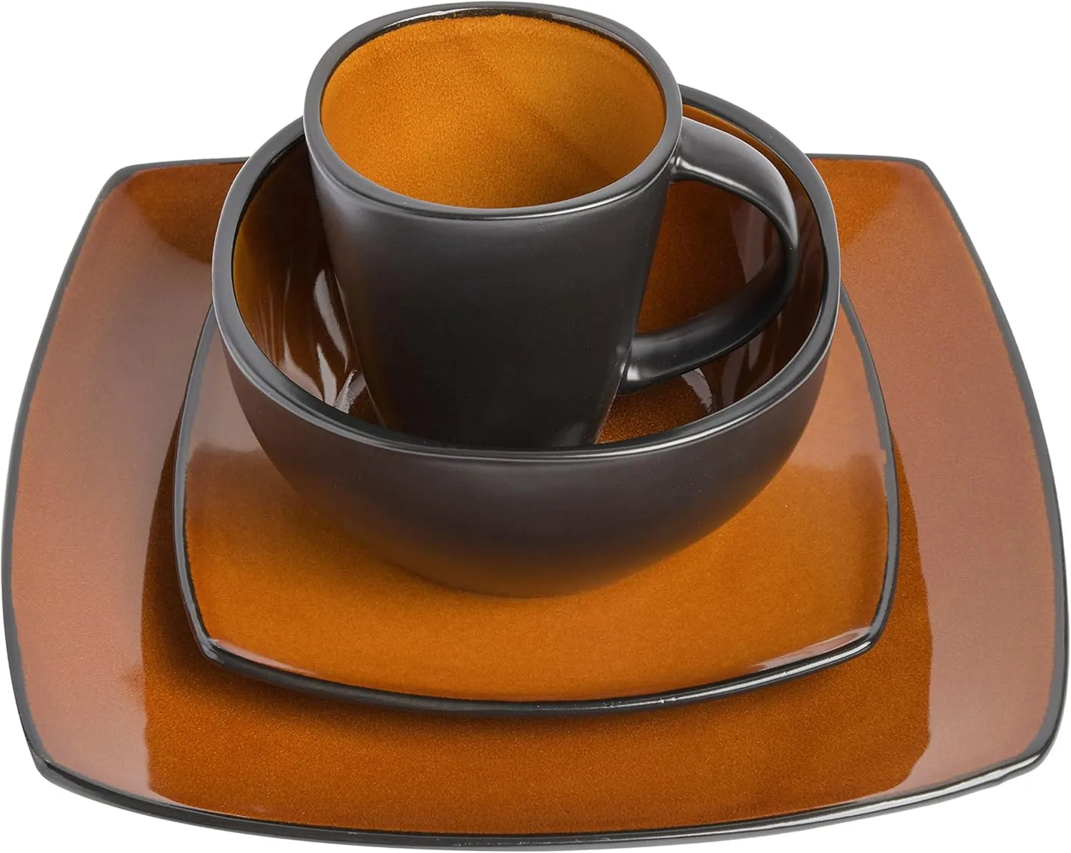 Gibson Soho Lounge Square Reactive Glaze Stoneware Dinnerware Set, Service for 4 (16pc), Amber
