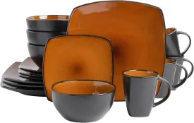 Gibson Soho Lounge Square Reactive Glaze Stoneware Dinnerware Set, Service for 4 (16pc), Amber