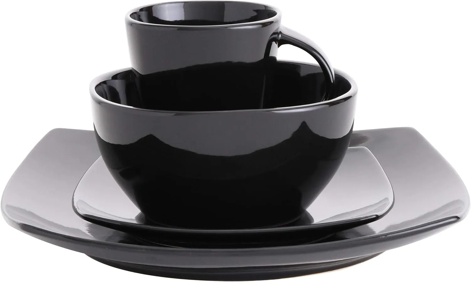 Gibson Soho Lounge Square Reactive Glaze Stoneware Dinnerware Set, Service for 4 (16pc), Black