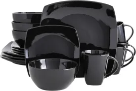Gibson Soho Lounge Square Reactive Glaze Stoneware Dinnerware Set, Service for 4 (16pc), Black