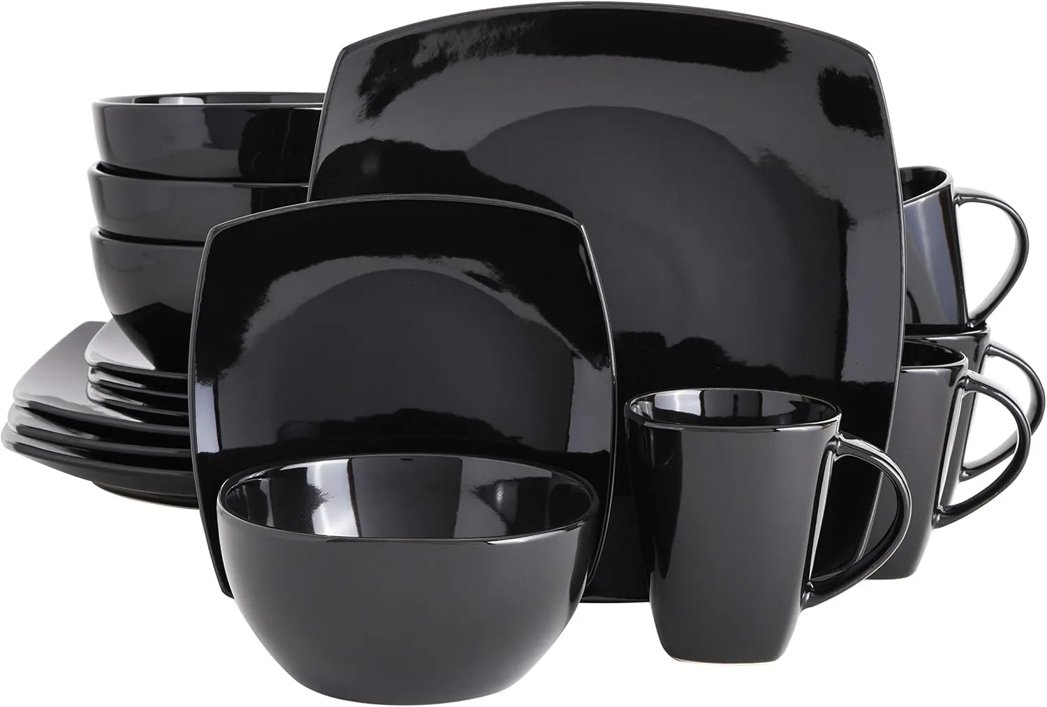 Gibson Soho Lounge Square Reactive Glaze Stoneware Dinnerware Set, Service for 4 (16pc), Black