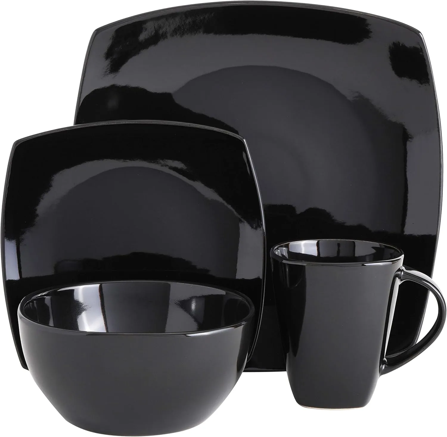 Gibson Soho Lounge Square Reactive Glaze Stoneware Dinnerware Set, Service for 4 (16pc), Black