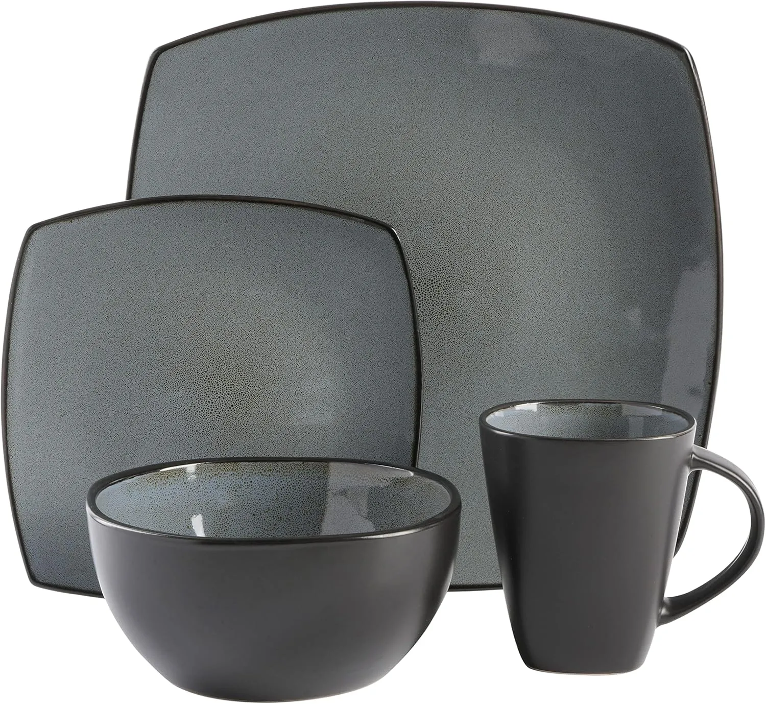 Gibson Soho Lounge Square Reactive Glaze Stoneware Dinnerware Set, Service for 4 (16pc), Eclipse
