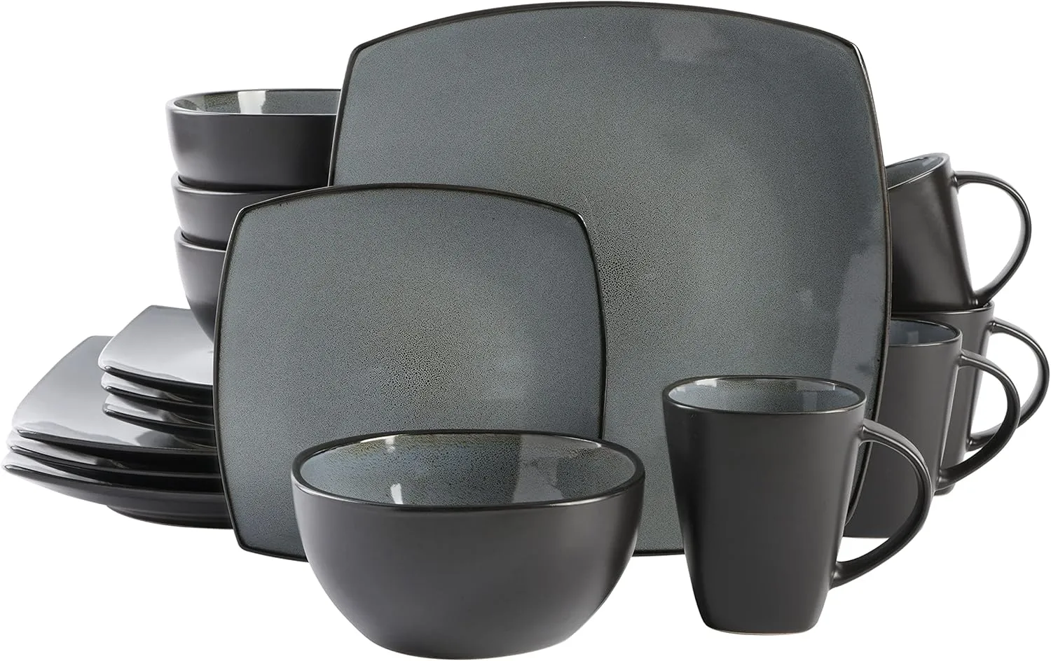Gibson Soho Lounge Square Reactive Glaze Stoneware Dinnerware Set, Service for 4 (16pc), Eclipse
