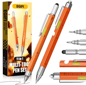 Gifts for Him, Dad, Husband, 11 in 1 Multitool Pen with LED Light, Ruler, Level, Screwdriver, Stylus, Flathead, Fathers Day Dad Gifts from Daughter Wife Son, Cool Birthday Gadgets for Men, Orange