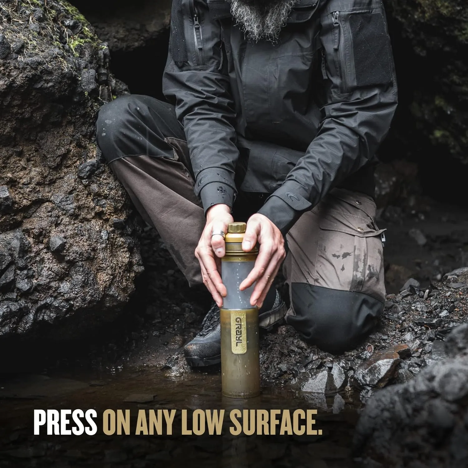 GRAYL UltraPress 16.9 oz Water Purifier & Filter Bottle for Hiking, Backpacking, Survival, Travel (Coyote Brown)