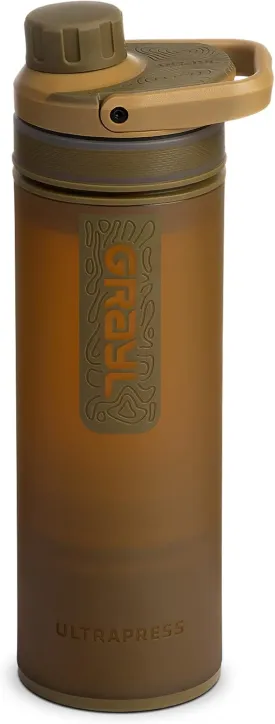 GRAYL UltraPress 16.9 oz Water Purifier & Filter Bottle for Hiking, Backpacking, Survival, Travel (Coyote Brown)