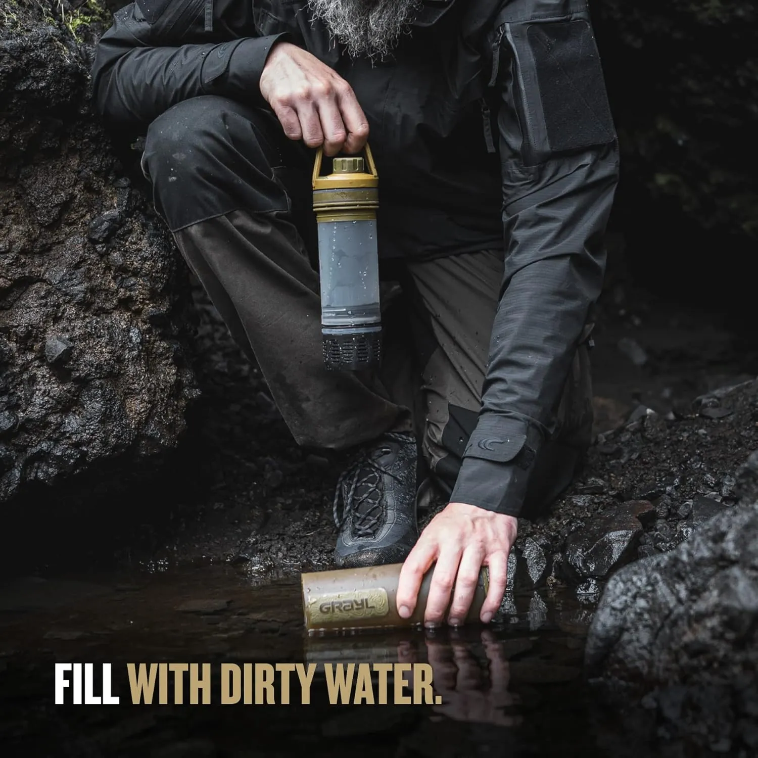 GRAYL UltraPress 16.9 oz Water Purifier & Filter Bottle for Hiking, Backpacking, Survival, Travel (Coyote Brown)
