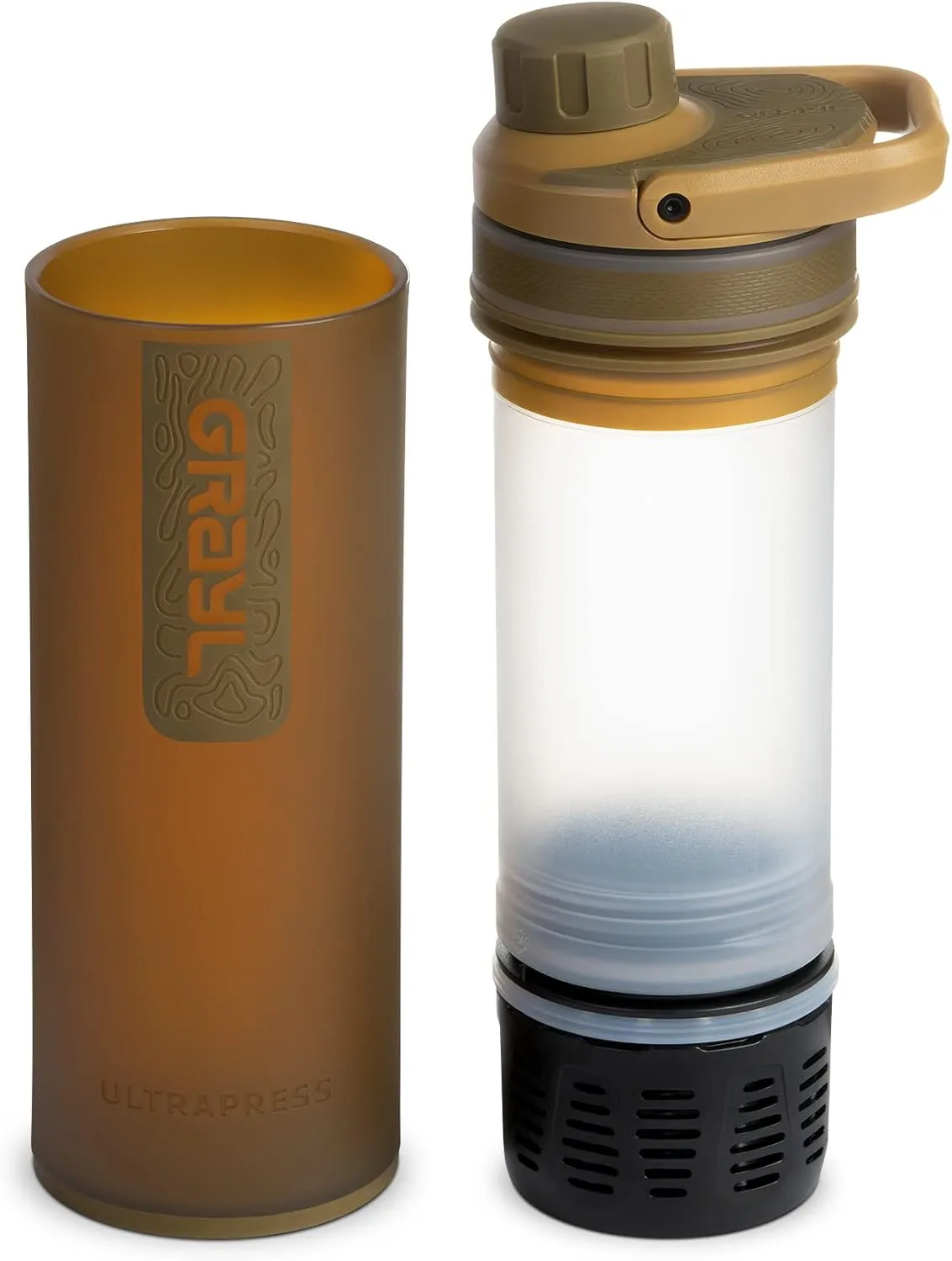 GRAYL UltraPress 16.9 oz Water Purifier & Filter Bottle for Hiking, Backpacking, Survival, Travel (Coyote Brown)
