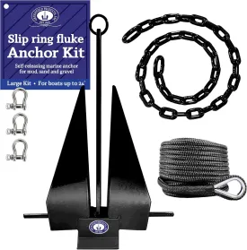 Greenfield Complete Fluke Anchor Kit  American-Made, Includes Chain, 100ft Rope & Shackles | Sizes for Boats up to 16' & 24'