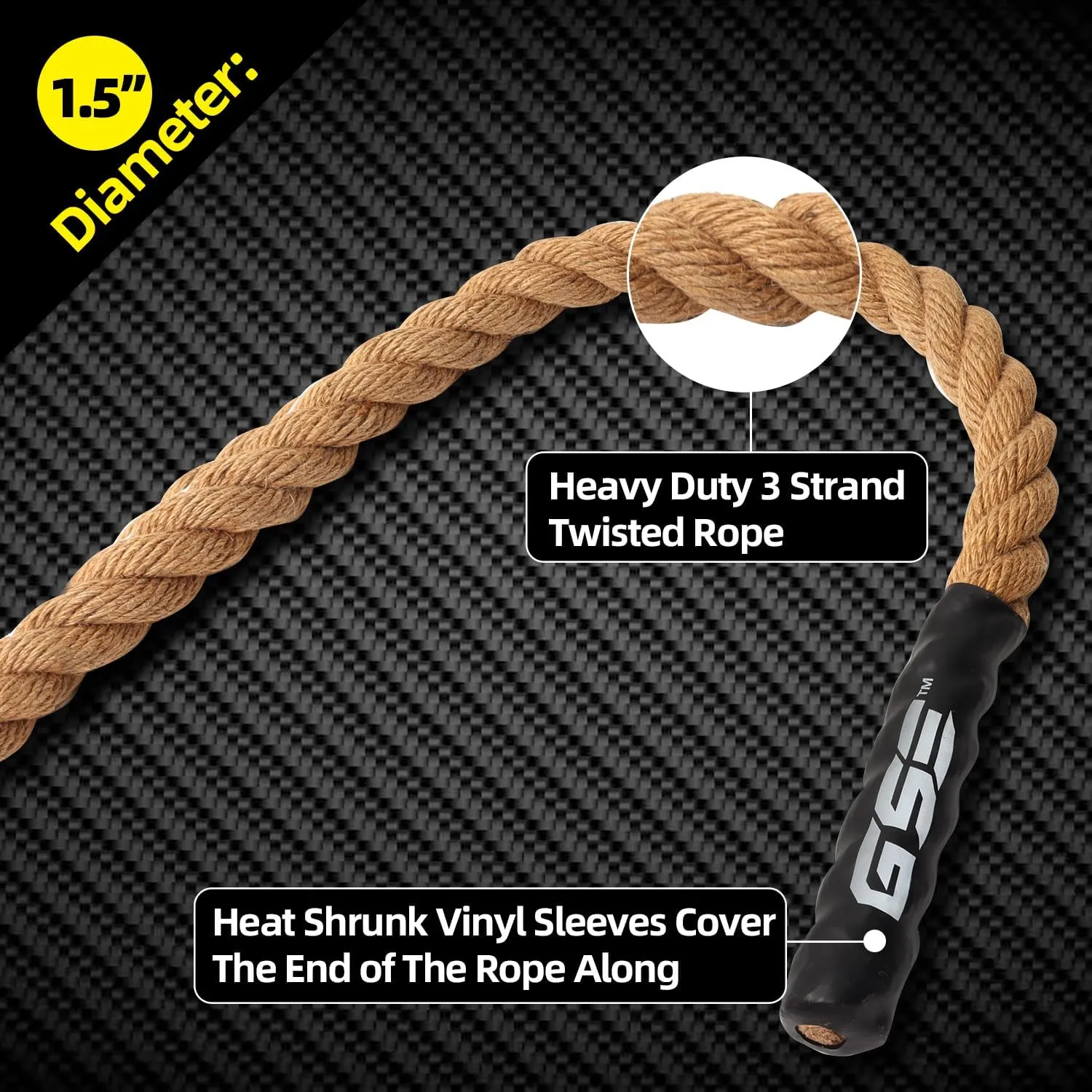 GSE Games & Sports Expert Gym Sisal Climbing Rope, Heavy Workout Rope for Indoor/Outdoor Workouts, Great for Climbing Exercises, Strength Training - 6,10,15,20,25,30,40,50 Feet Lengths Available