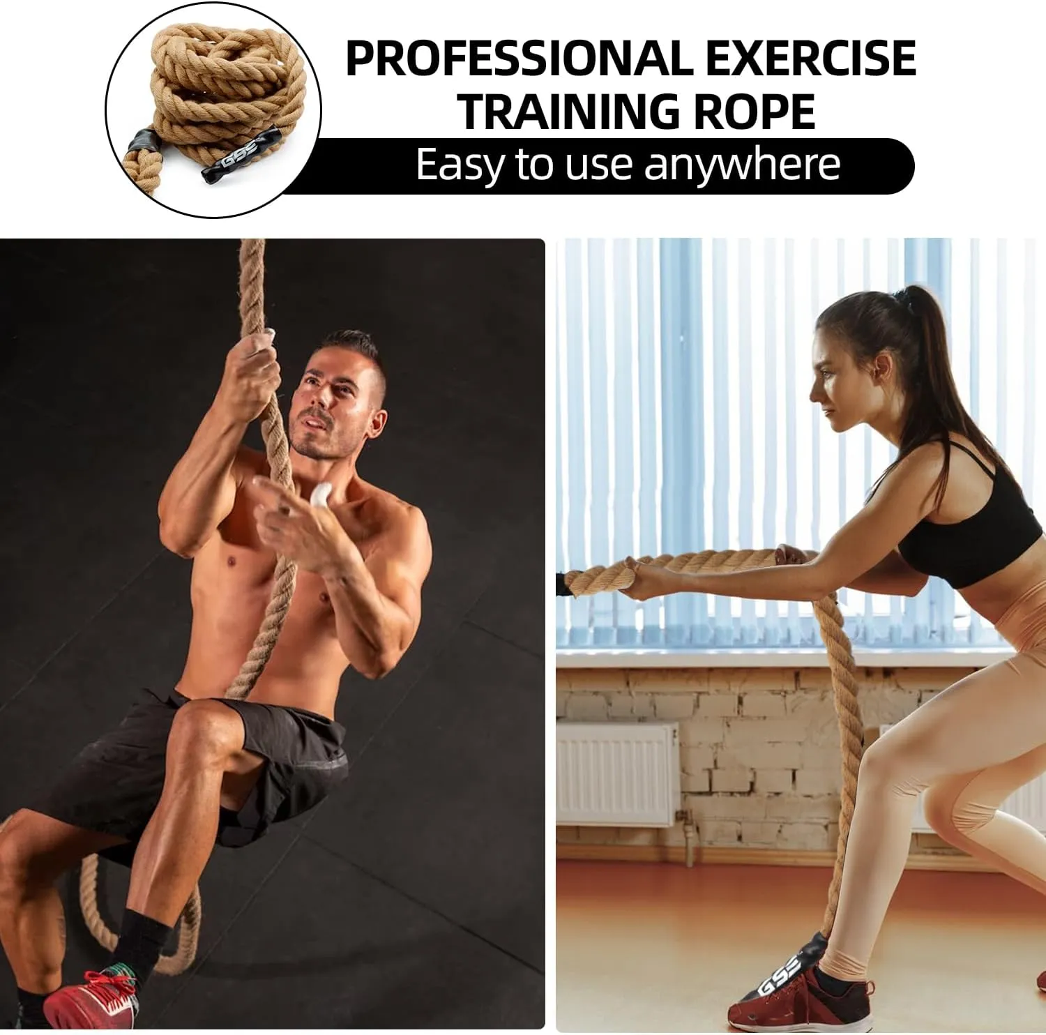 GSE Games & Sports Expert Gym Sisal Climbing Rope, Heavy Workout Rope for Indoor/Outdoor Workouts, Great for Climbing Exercises, Strength Training - 6,10,15,20,25,30,40,50 Feet Lengths Available