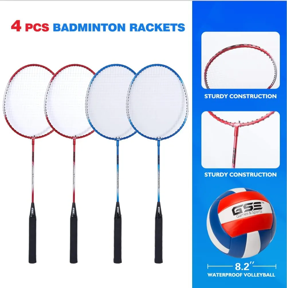GSE Games & Sports Expert Outdoor Yard Sports Net Game Set for Backyards, Parks, Beach, Lawn. Volleyball Set, Badminton Set OR Volleyball & Badminton Combo Set Available
