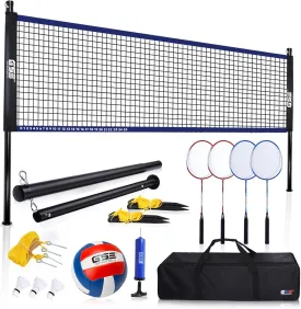 GSE Games & Sports Expert Outdoor Yard Sports Net Game Set for Backyards, Parks, Beach, Lawn. Volleyball Set, Badminton Set OR Volleyball & Badminton Combo Set Available