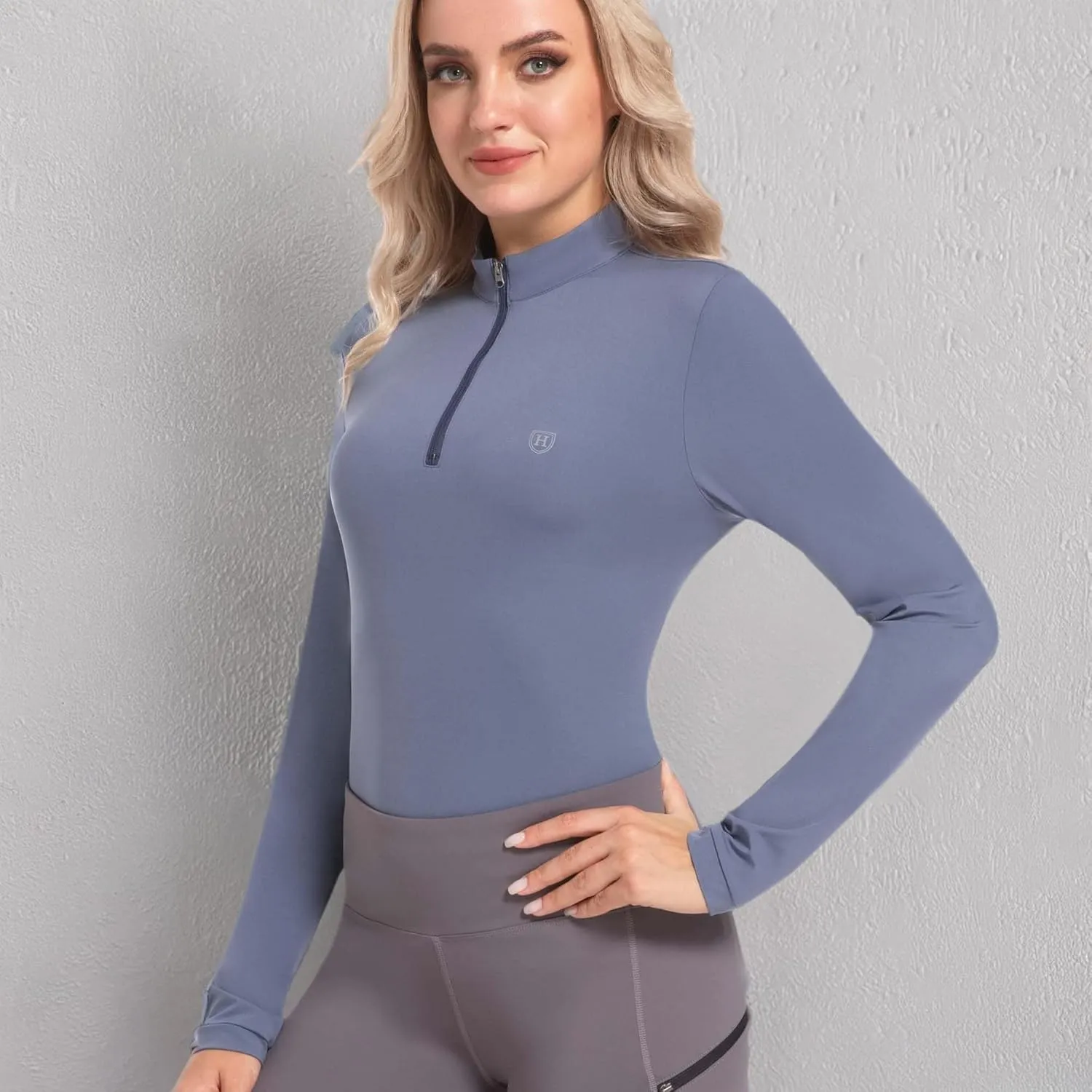Harrison Howard Women's Equestrian Sweat Absorption Quick Drying Horse Riding Long Sleeve Shirt 1/4 Zip Base Layer