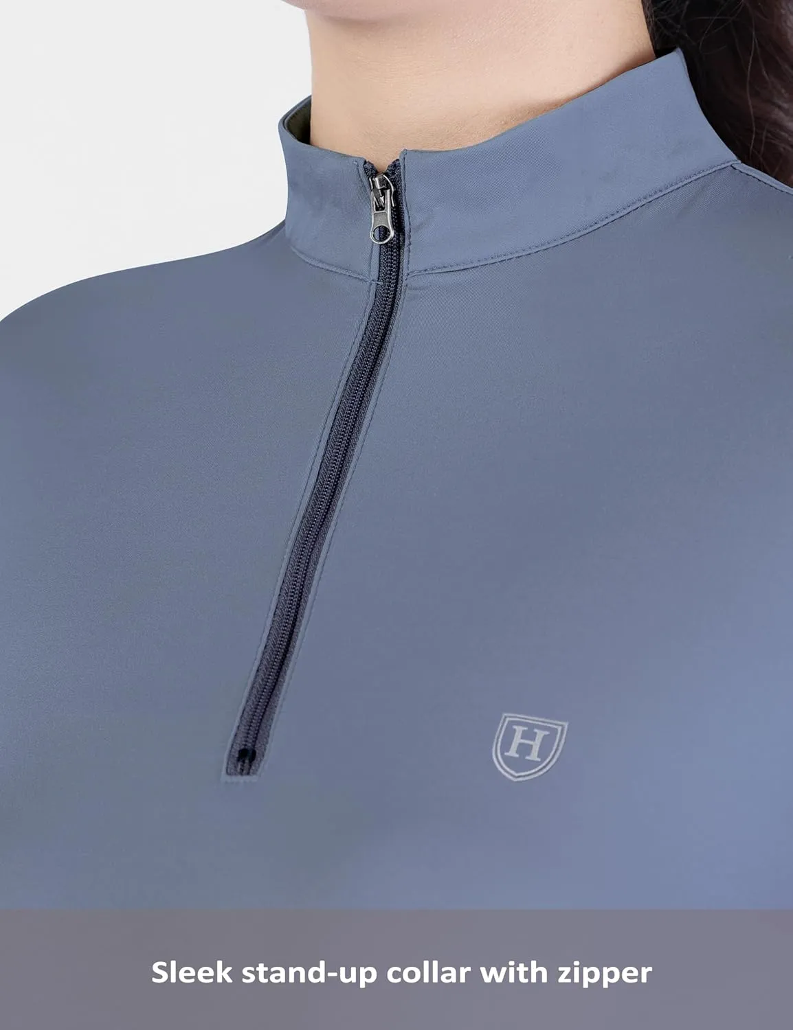 Harrison Howard Women's Equestrian Sweat Absorption Quick Drying Horse Riding Long Sleeve Shirt 1/4 Zip Base Layer