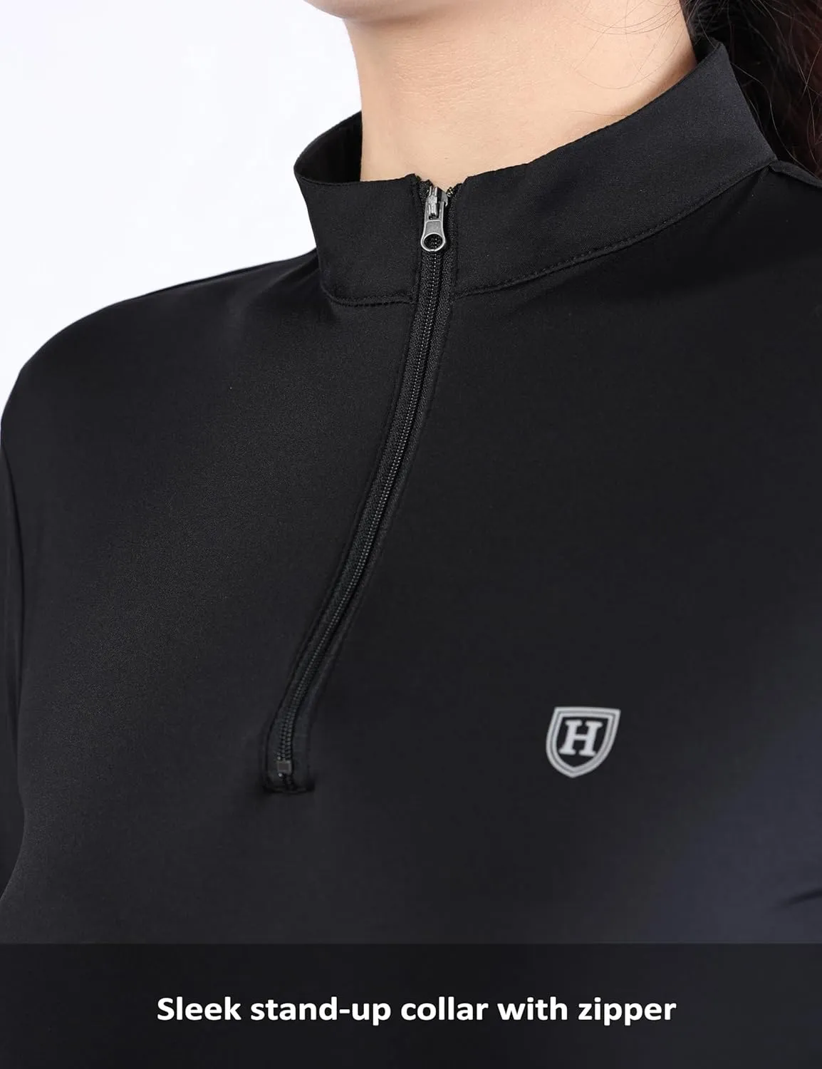 Harrison Howard Women's Equestrian Sweat Absorption Quick Drying Horse Riding Long Sleeve Shirt 1/4 Zip Base Layer