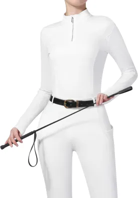 Harrison Howard Women's Horse Riding Shirts Long Sleeve Rider Top Stand Collar with Embroidery Equestrian Show Shirts