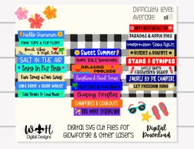Hello Sweet Summer Bucket List Stacked Sign Bundle - Seasonal Wall Decor and DIY Kits - Cut File For Glowforge Lasers - Digital SVG File