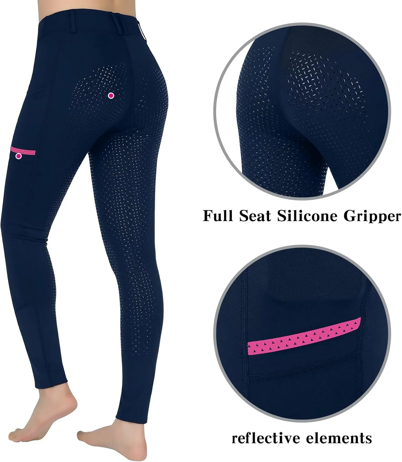 Horse Riding Pants Equestrian Girls Full Seat Silicone Breeches Kids Pull-On Horseback Riding Tights Pockets