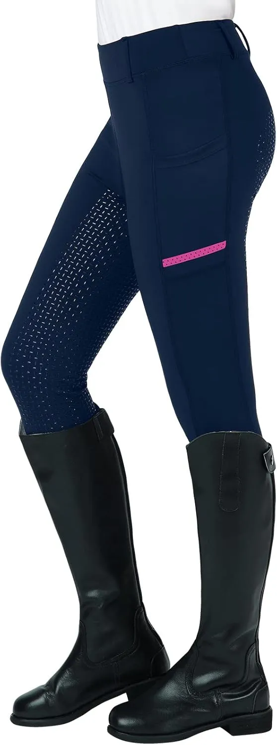 Horse Riding Pants Equestrian Girls Full Seat Silicone Breeches Kids Pull-On Horseback Riding Tights Pockets