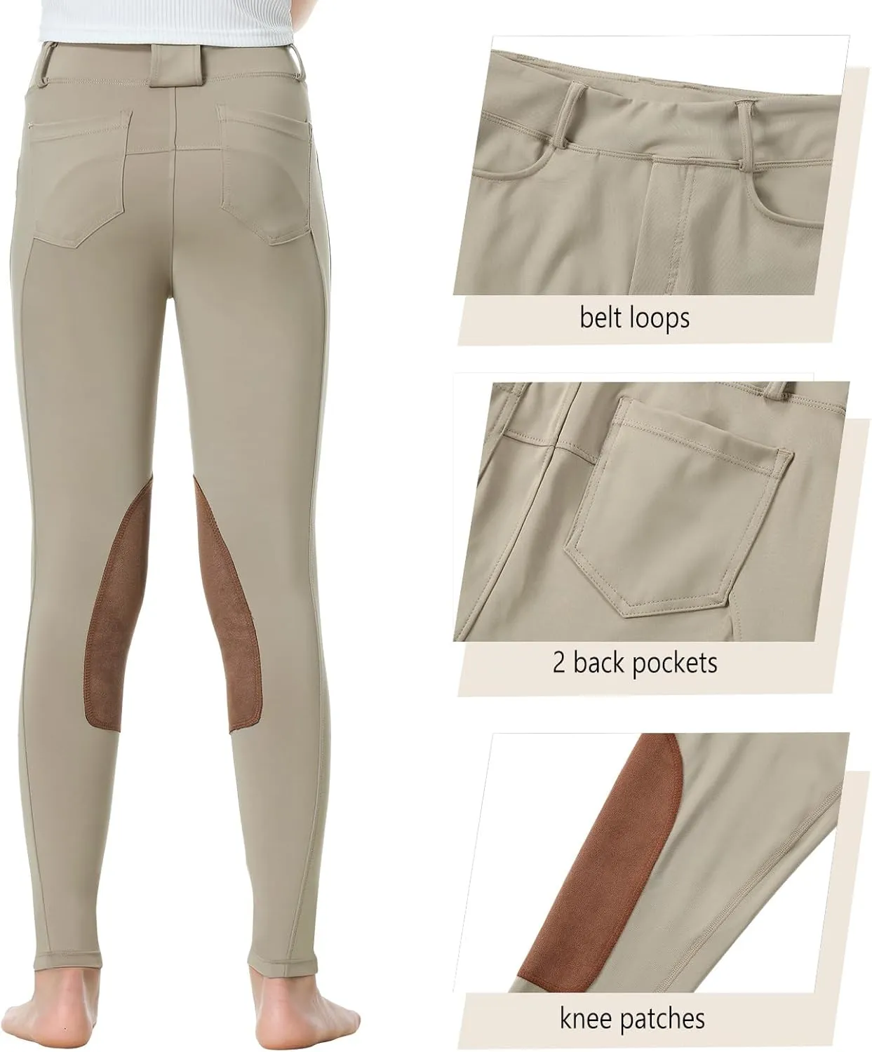 Horse Riding Pants Equestrian Girls Full Seat Silicone Breeches Kids Pull-On Horseback Riding Tights Pockets