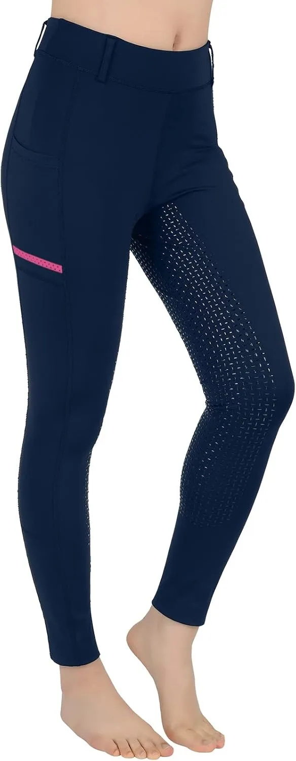 Horse Riding Pants Equestrian Girls Full Seat Silicone Breeches Kids Pull-On Horseback Riding Tights Pockets