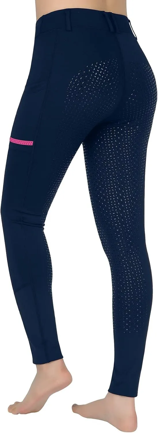 Horse Riding Pants Equestrian Girls Full Seat Silicone Breeches Kids Pull-On Horseback Riding Tights Pockets