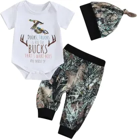 Hunting Baby Clothes Newborn Infant Boys Duck Deer Hunting Bodysuit and Jungle Camo Pants Outfit Set