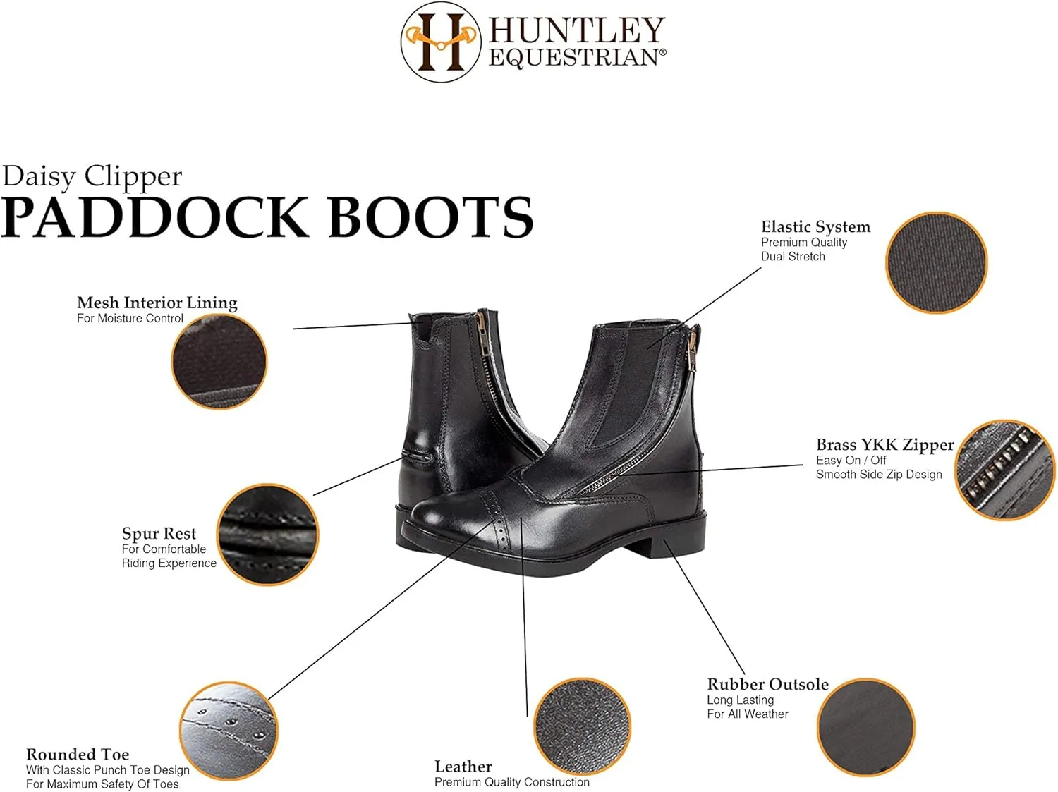Huntley Equestrian Unisex-Child Daisy Clipper Children's Leather Paddock Boots