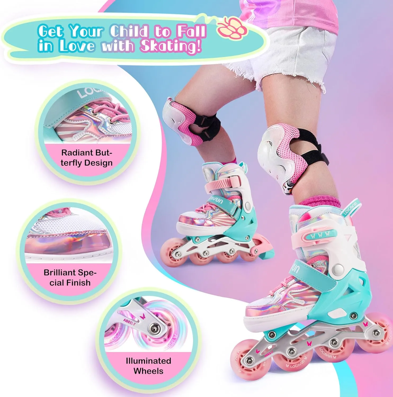 Inline Skates for Girls and Kids, Roller Skates Blades with 4 Size Adjustable Light up Wheels for Kids Girls Beginner Ages 4-8 5-8 6-12 8-12 Indoor Outdoor