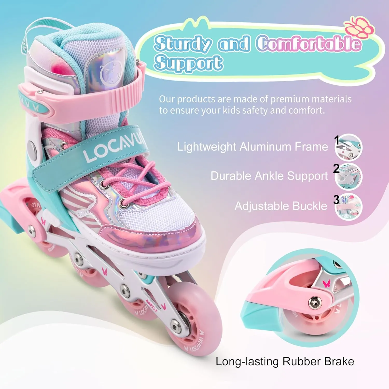 Inline Skates for Girls and Kids, Roller Skates Blades with 4 Size Adjustable Light up Wheels for Kids Girls Beginner Ages 4-8 5-8 6-12 8-12 Indoor Outdoor