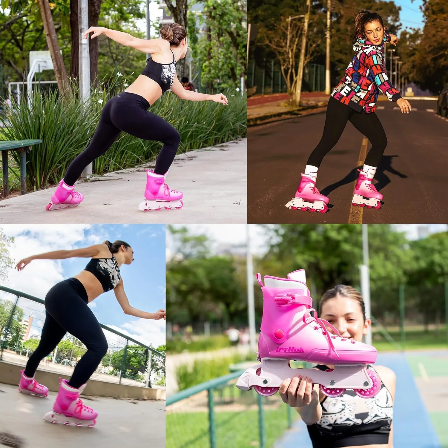 Inline Skates for Women Girls Adjustable Size,Inlineskates Removable Brake, ABEC-7 Bearings, for Outdoor Indoor Skating Barbie Pink