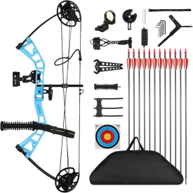Junior Compounnd Bow Set for Youth & Kids,Beginners and Women Bow Draw Length 16"-28",Draw Weight 10-40Lbs,290fpsAdjustable