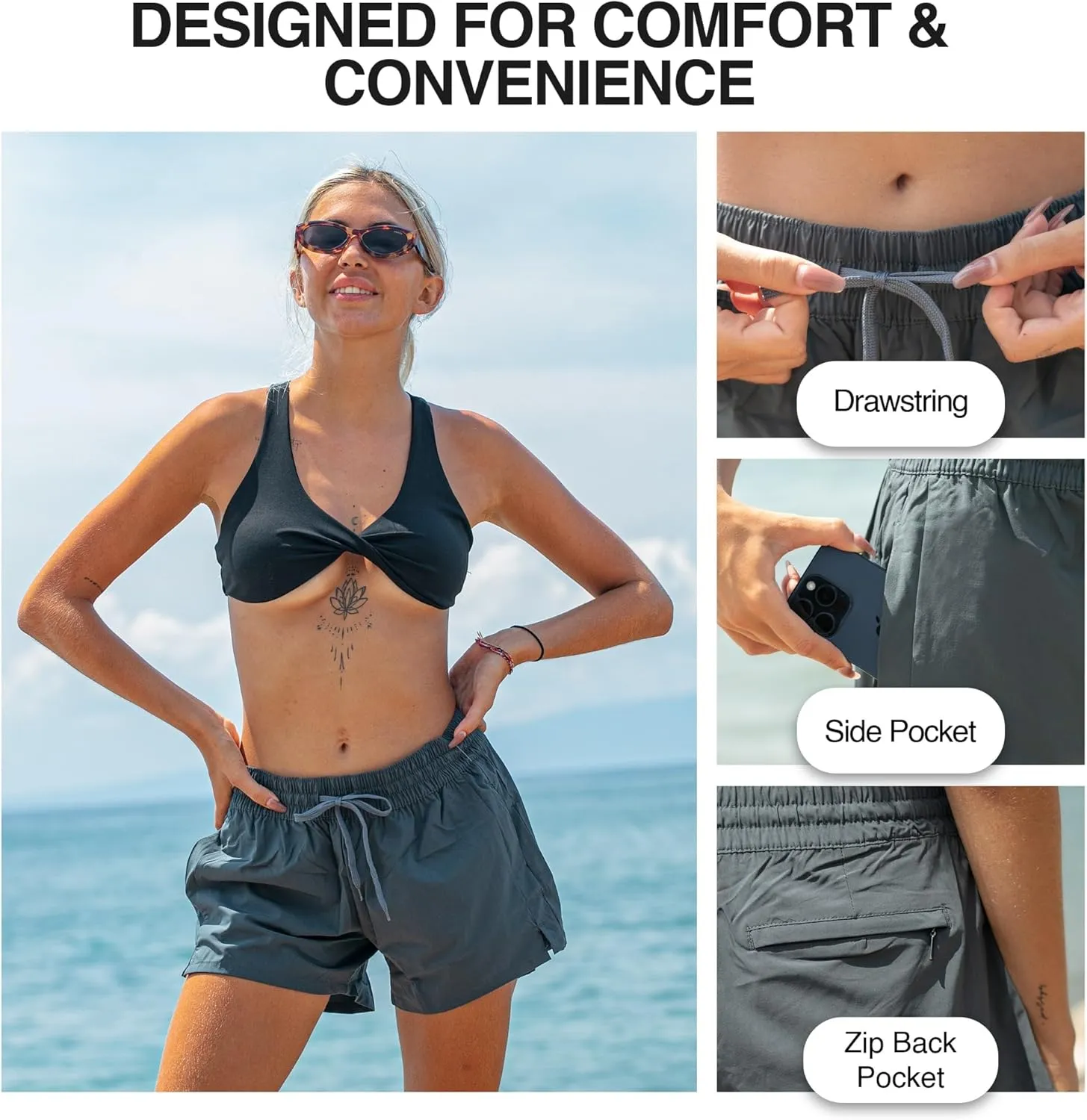 Kanu Surf Women's Darren Swim UPF 50  Quick-Dry Stretch Gym Shorts 2 Side Back Zipper Pocket
