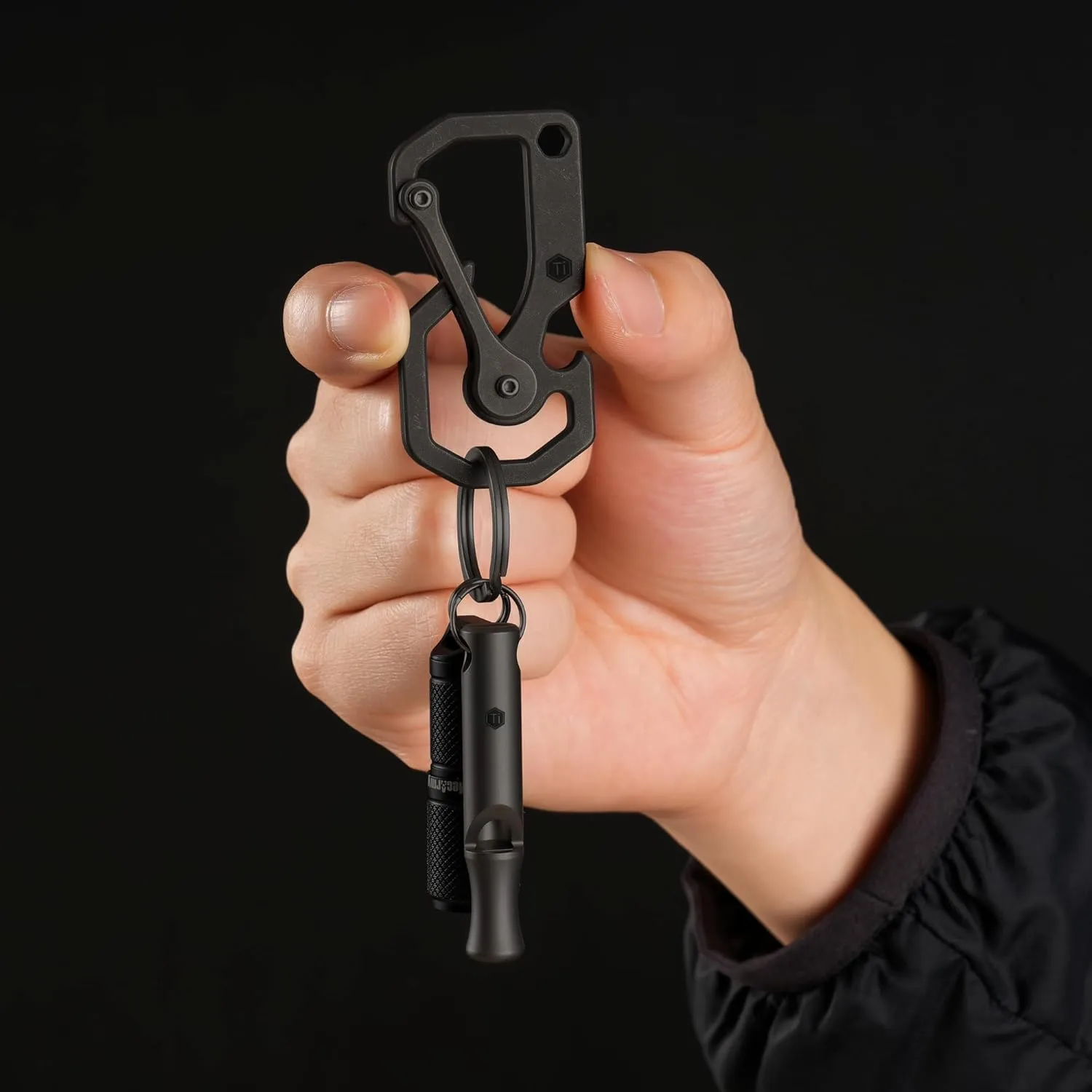 KeyUnity KU06BK Titanium Carabiner Keychain Tool, Bottle Opener with Screw Bit Driver for Everyday Carry
