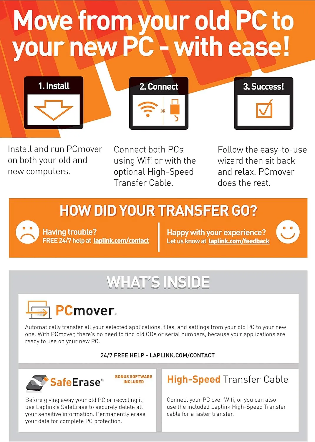 Laplink PCmover Ultimate 11 - Migration of your Applications, Files and Settings from an Old PC to a New PC - Data Transfer Software - With Optional High Speed Ethernet Cable - 1 License