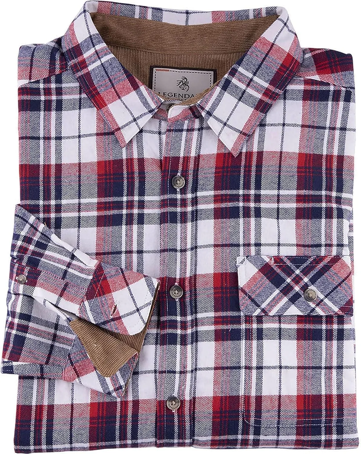 Legendary Whitetails Men's Buck Camp Flannel, Long Sleeve Plaid Button Down Casual Shirt, Corduroy Cuffs