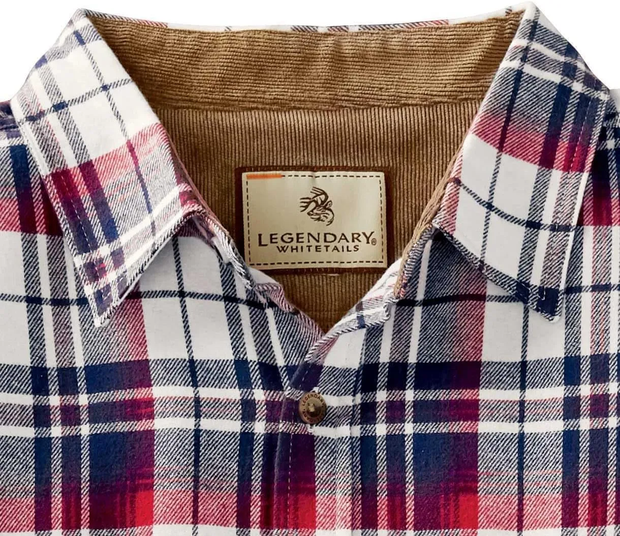 Legendary Whitetails Men's Buck Camp Flannel, Long Sleeve Plaid Button Down Casual Shirt, Corduroy Cuffs