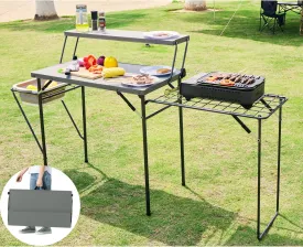 Maarch Folding Grill Tables for Outside Camping, Lightweight Kitchen Camping Table with Grill Stand for Stove, Grey