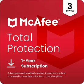 McAfee Total Protection 3-Device 2025 1-Year Subscription with Auto-Renewal |Security Software Includes Antivirus, Secure VPN, Scam Protection, Identity Monitoring | Download