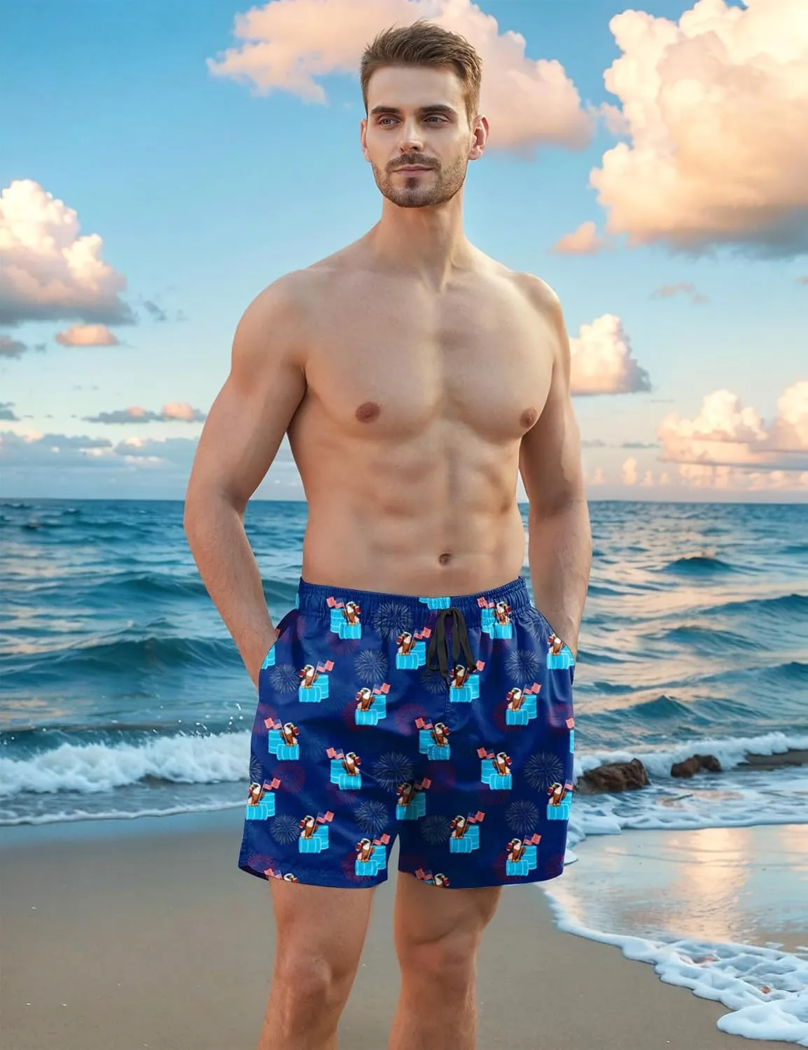 Men Swim Trunks 5.5 Inch Board Shorts 2 in 1 Swimwear with Compression Liner