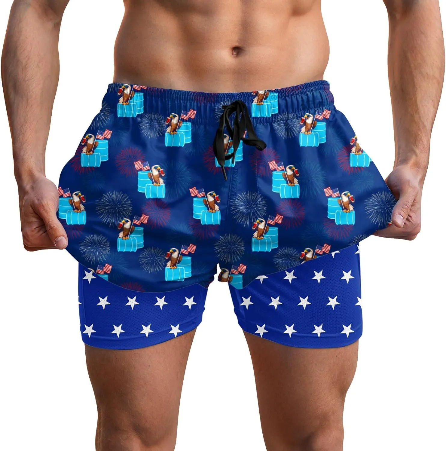 Men Swim Trunks 5.5 Inch Board Shorts 2 in 1 Swimwear with Compression Liner